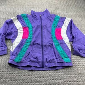 Vintage 80s Second Wind Jacket Women Size 18 Purple Pink Green Ruffles Colorful